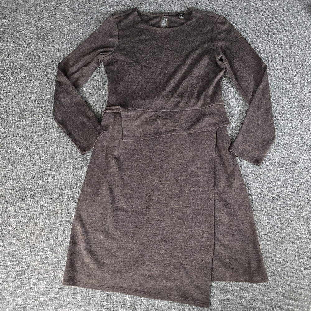 Ann Taylor Brown Rayon Wool Blend Long Sleeve Asymmetrical Wrap Knit Dress 8